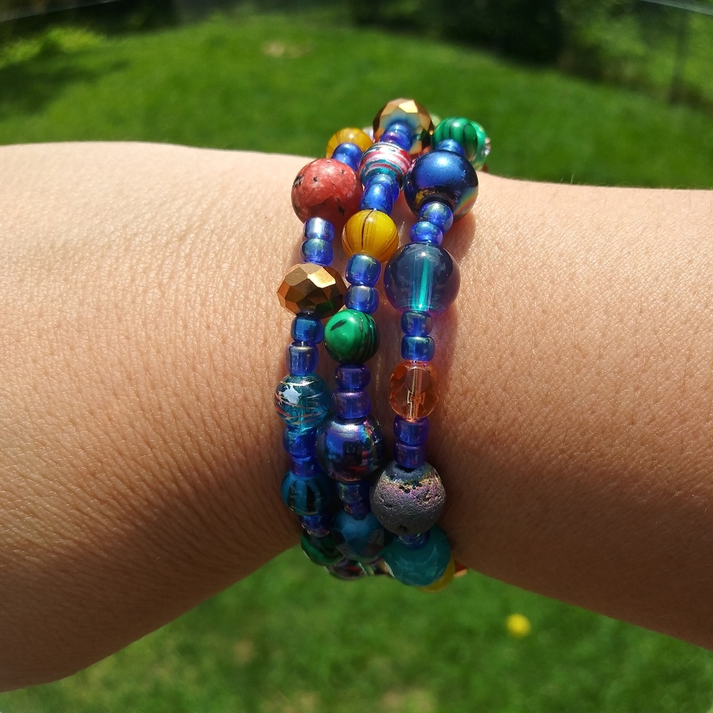 NEW Jasper Lava Stone Blue Opal Bracelet Gemstone Unique Gift Festival Handmade - Picture 4 of 16